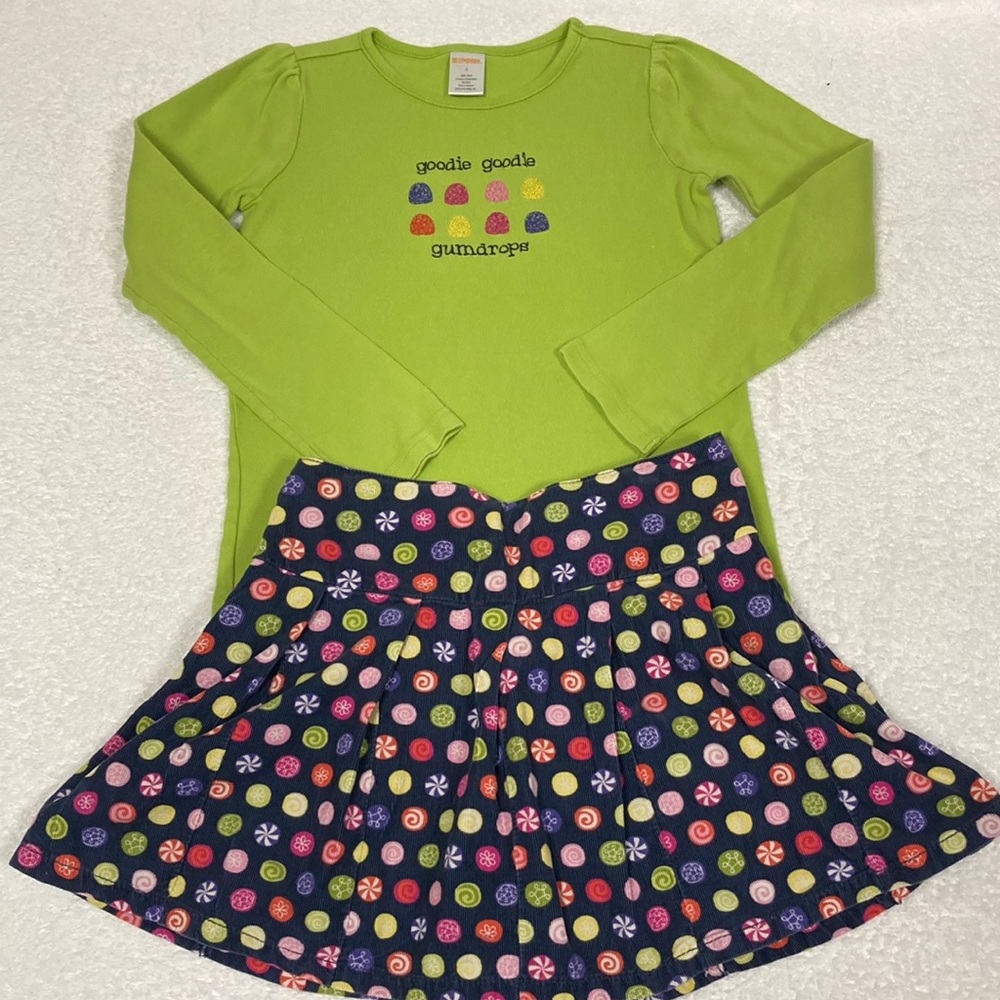 Gymboree candy shop long sleeve embroidered gumdrop top and corduroy skort 8